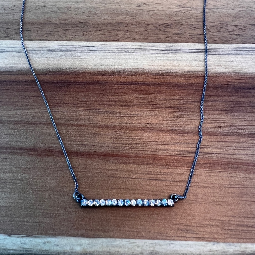 Silver Tone Necklace With Pave Bar 7$